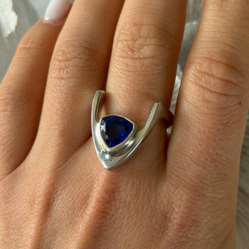 Handmade Custom 925 Sterling Silver Sapphire Ring Size 7.5
