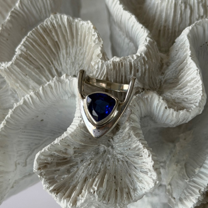 Handmade Custom 925 Sterling Silver Sapphire Ring Size 7.5
