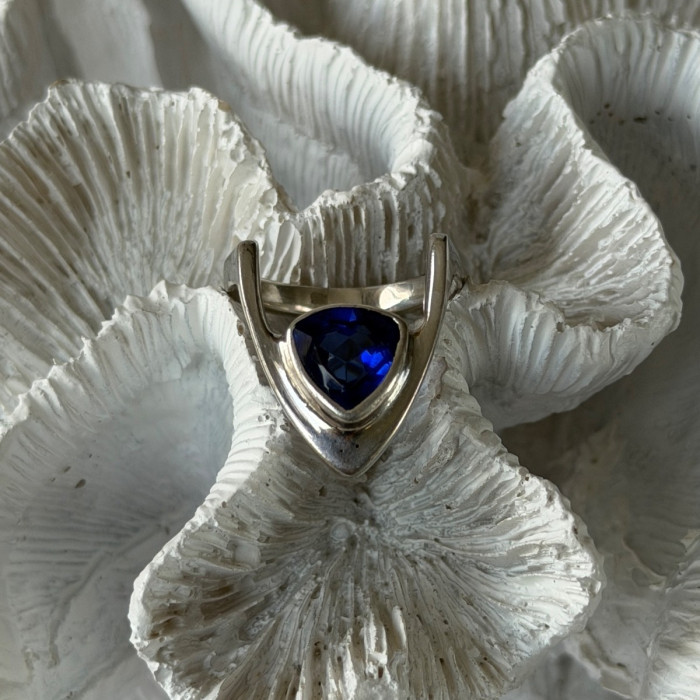 Handmade Custom 925 Sterling Silver Sapphire Ring Size 7.5