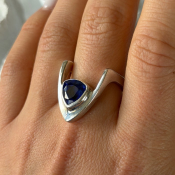 Handmade Custom 925 Sterling Silver Sapphire Ring Size 7.5