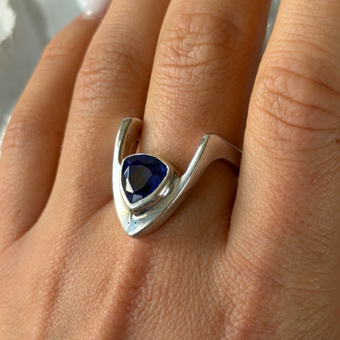 Handmade Custom 925 Sterling Silver Sapphire Ring Size 7.5