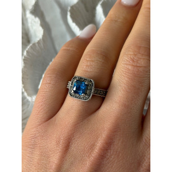Vintage 925 Sterling Silver Blue & White Spinel Ring Size 6