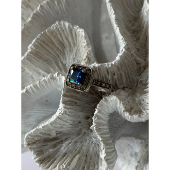 Vintage 925 Sterling Silver Blue & White Spinel Ring Size 6