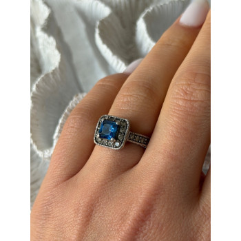 Vintage 925 Sterling Silver Blue & White Spinel Ring Size 6