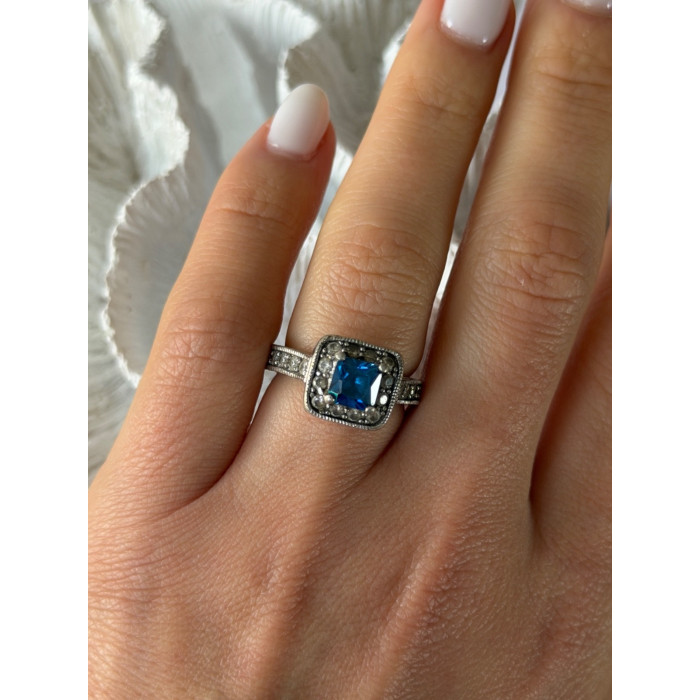 Vintage 925 Sterling Silver Blue & White Spinel Ring Size 6