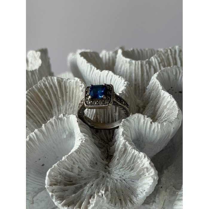 Vintage 925 Sterling Silver Blue & White Spinel Ring Size 6