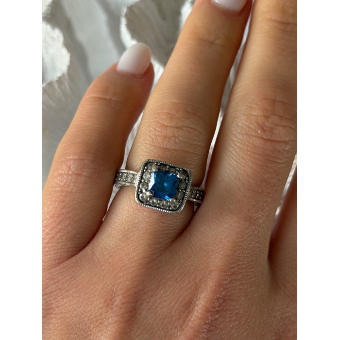 Vintage 925 Sterling Silver Blue & White Spinel Ring Size 6