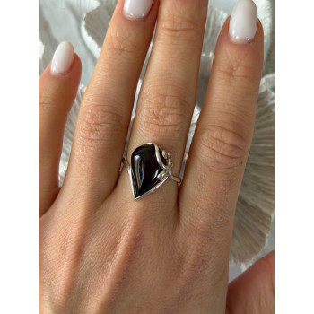 Beautiful Design 925 Sterling Silver Amber Ring Size 9