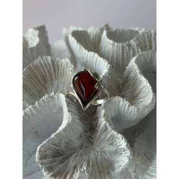 Beautiful Design 925 Sterling Silver Amber Ring Size 9