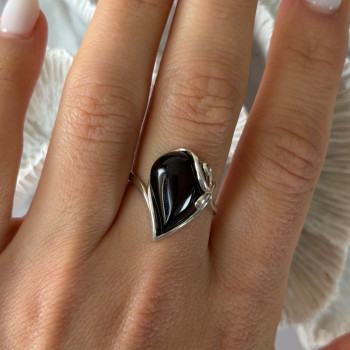 Beautiful Design 925 Sterling Silver Amber Ring Size 9
