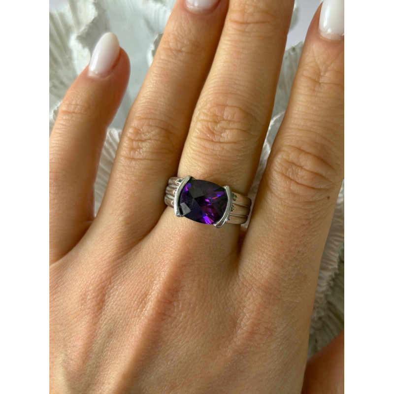 FAS 925 Sterling Silver Amethyst Ring Size 8