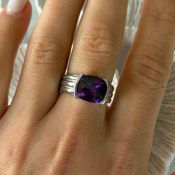 FAS 925 Sterling Silver Amethyst Ring Size 8