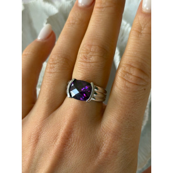 FAS 925 Sterling Silver Amethyst Ring Size 8