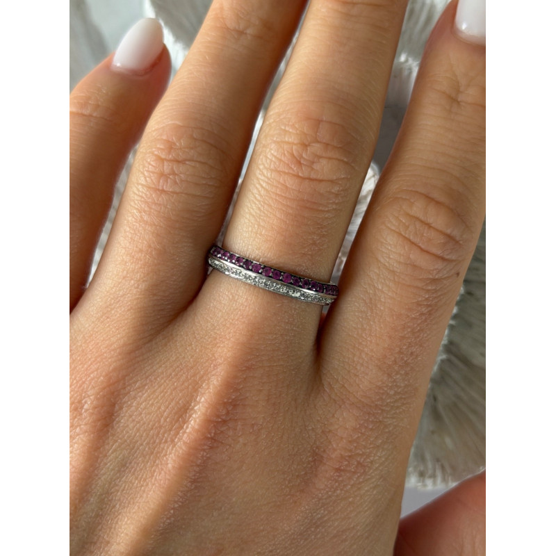 925 Sterling Silver Pink & White Spinel Ring Size 9