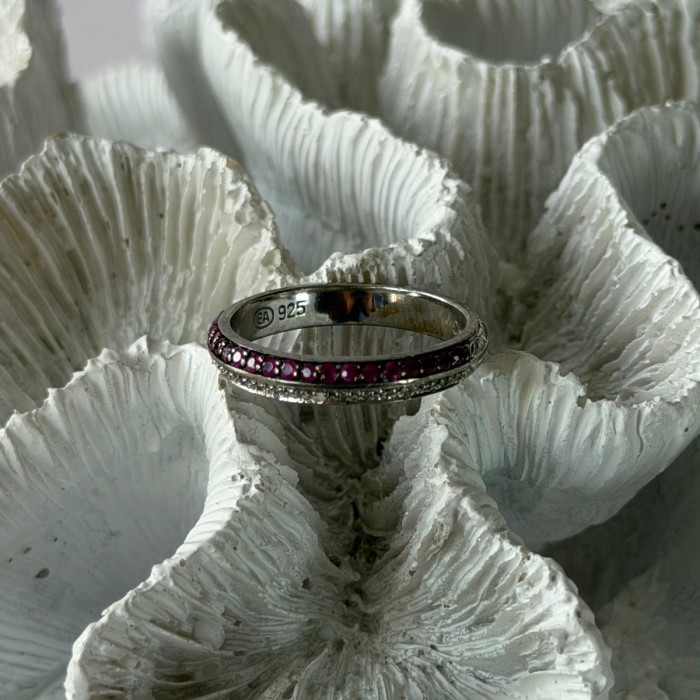 925 Sterling Silver Pink & White Spinel Ring Size 9