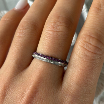 925 Sterling Silver Pink & White Spinel Ring Size 9