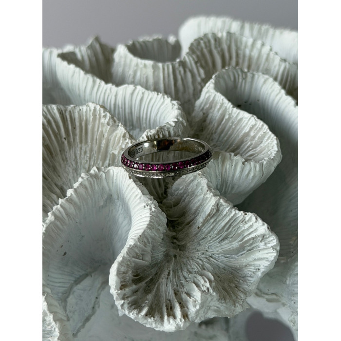 925 Sterling Silver Pink & White Spinel Ring Size 9