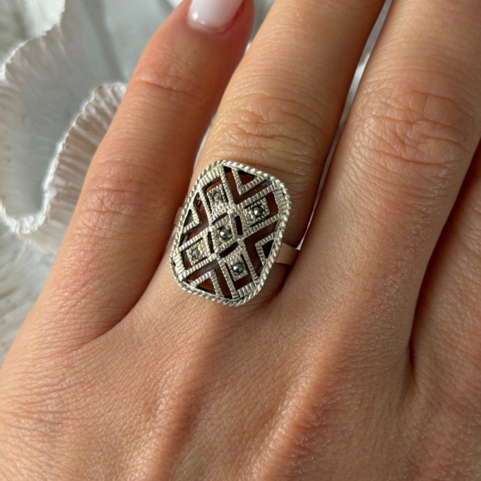 Vintage 925 Sterling Silver Marcasite Ring Size 6.5