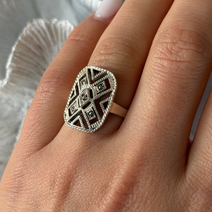 Vintage 925 Sterling Silver Marcasite Ring Size 6.5