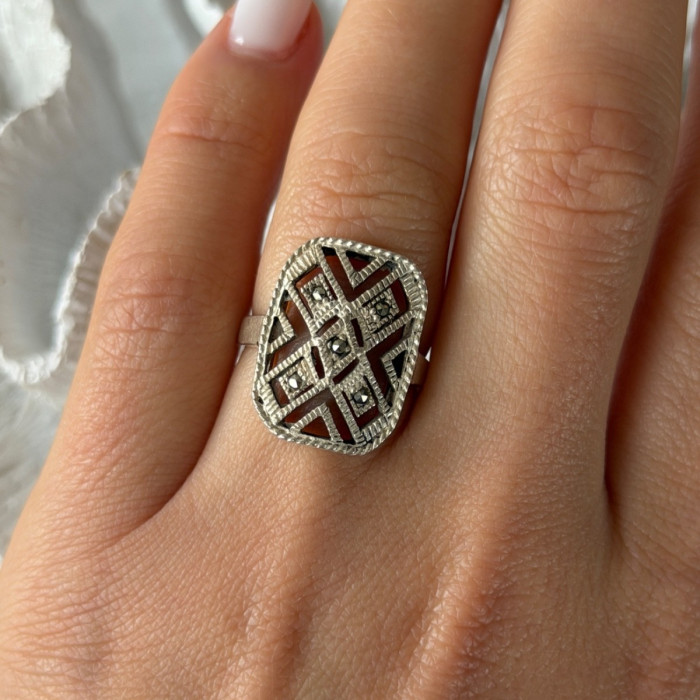 Vintage 925 Sterling Silver Marcasite Ring Size 6.5
