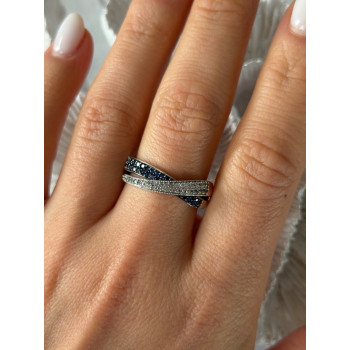 925 Sterling Silver White & Blue Spinel Ring Size 9.5