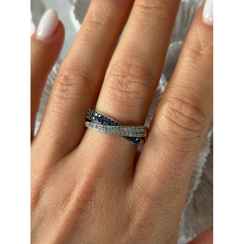 925 Sterling Silver White & Blue Spinel Ring Size 9.5