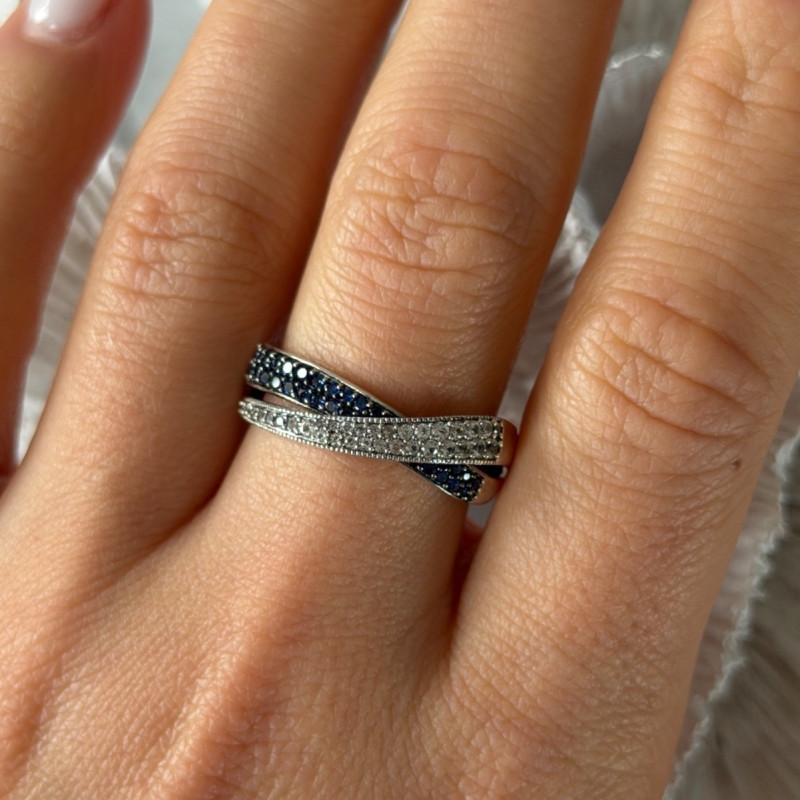 925 Sterling Silver White & Blue Spinel Ring Size 9.5