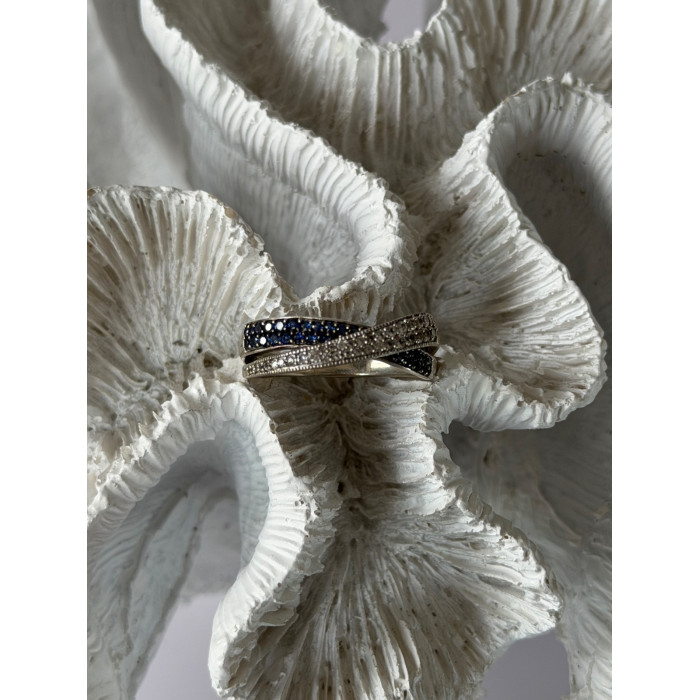 925 Sterling Silver White & Blue Spinel Ring Size 9.5