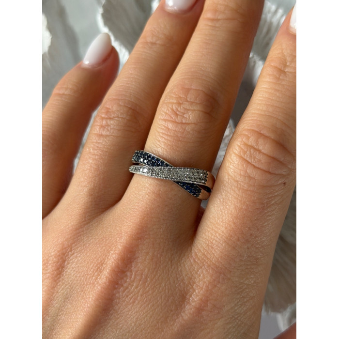 925 Sterling Silver White & Blue Spinel Ring Size 9.5