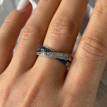 925 Sterling Silver White & Blue Spinel Ring Size 9.5