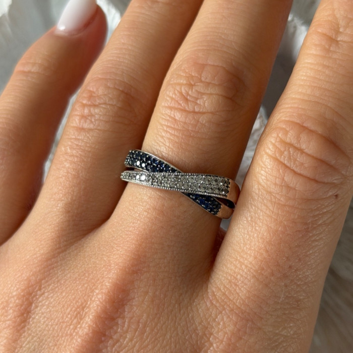 925 Sterling Silver White & Blue Spinel Ring Size 9.5