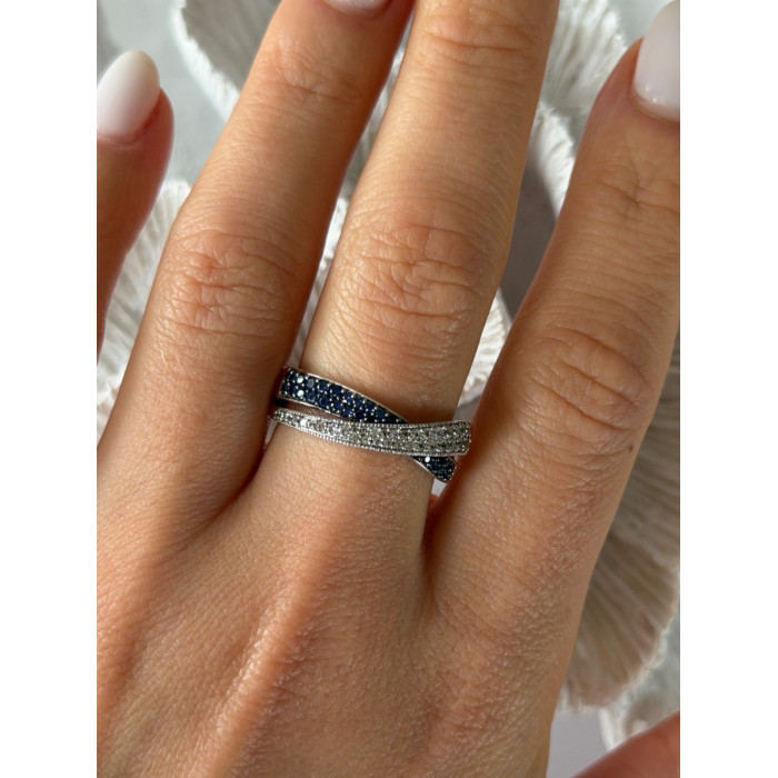 925 Sterling Silver White & Blue Spinel Ring Size 9.5