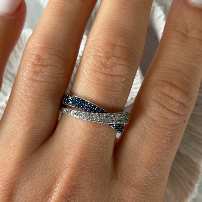 925 Sterling Silver White & Blue Spinel Ring Size 9.5