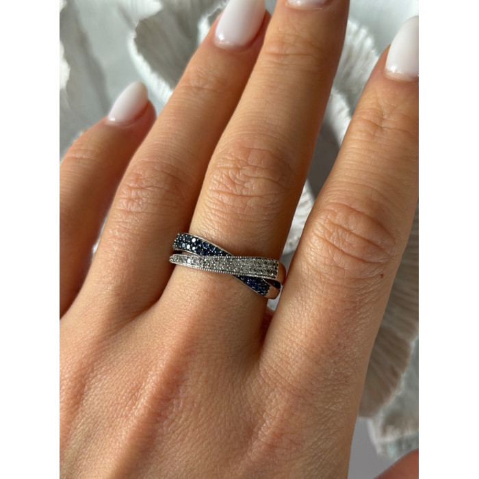 925 Sterling Silver White & Blue Spinel Ring Size 9.5