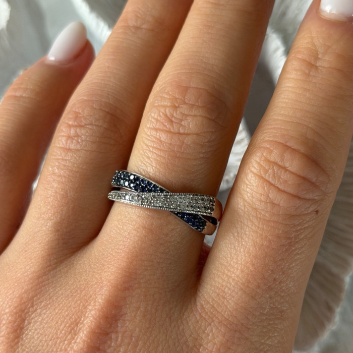 925 Sterling Silver White & Blue Spinel Ring Size 9.5