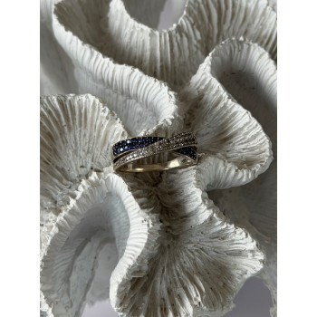 925 Sterling Silver White & Blue Spinel Ring Size 9.5