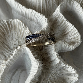 925 Sterling Silver White & Blue Spinel Ring Size 9.5