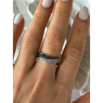 925 Sterling Silver White & Blue Spinel Ring Size 9.5