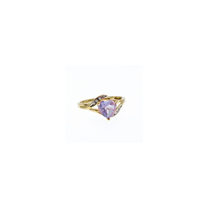 10K YELLOW GOLD TOURMALINE & DIAMONDS HEART RING SIZE 4.75