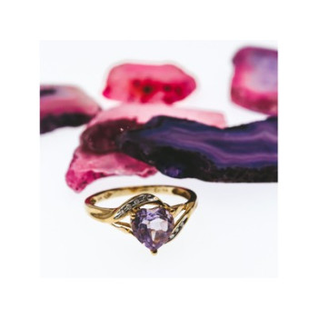 10K YELLOW GOLD TOURMALINE & DIAMONDS HEART RING SIZE 4.75