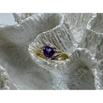 10K YELLOW GOLD TOURMALINE & DIAMONDS HEART RING SIZE 4.75