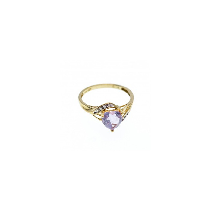 10K YELLOW GOLD TOURMALINE & DIAMONDS HEART RING SIZE 4.75