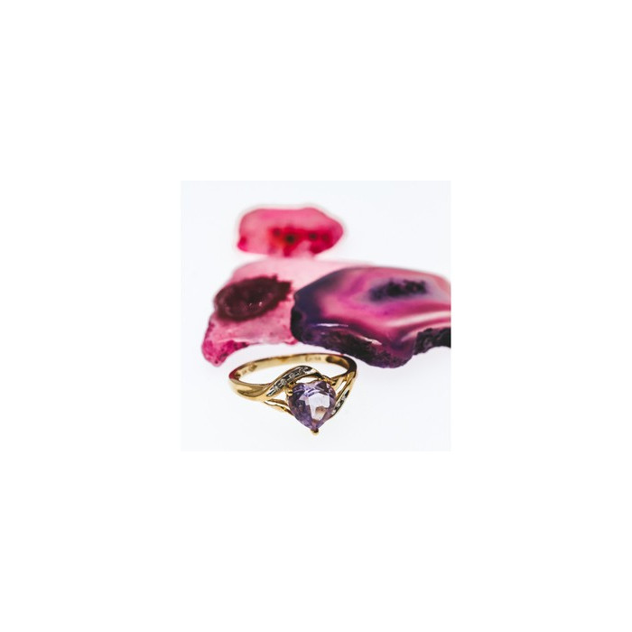 10K YELLOW GOLD TOURMALINE & DIAMONDS HEART RING SIZE 4.75
