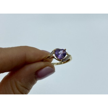 10K YELLOW GOLD TOURMALINE & DIAMONDS HEART RING SIZE 4.75