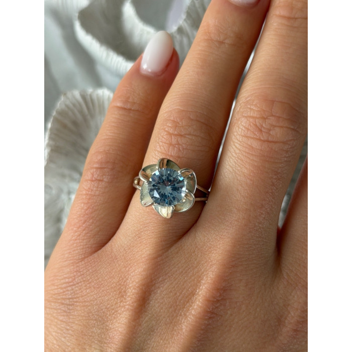 925 Sterling Silver Blue Cz Flower Ring Size 7