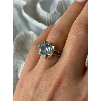 925 Sterling Silver Blue Cz Flower Ring Size 7
