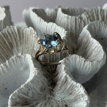 925 Sterling Silver Blue Cz Flower Ring Size 7