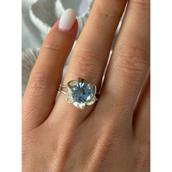 925 Sterling Silver Blue Cz Flower Ring Size 7