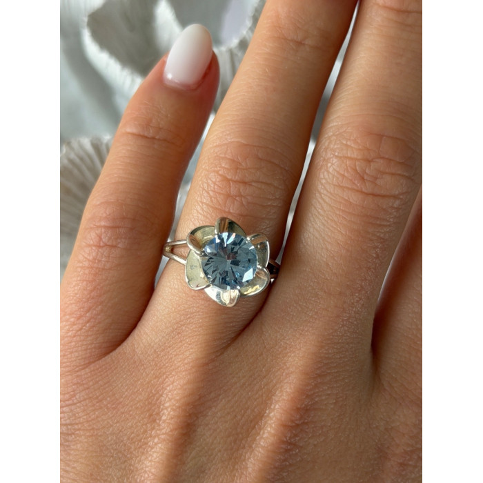925 Sterling Silver Blue Cz Flower Ring Size 7