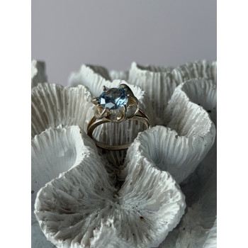 925 Sterling Silver Blue Cz Flower Ring Size 7